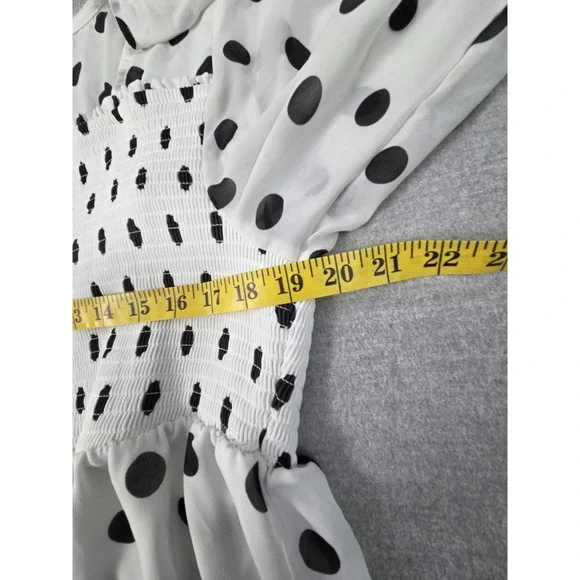 Torrid 3 Blouse Babydoll Chiffon Smocked Polka Dot White Black Whimsigoth Boho - Picture 7 of 12
